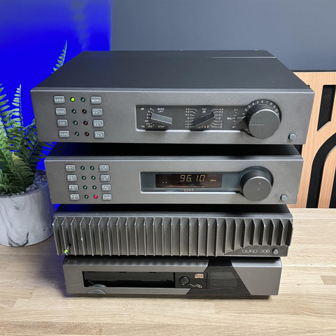 Quad 66 CD Player 34 Control Unit FM4 Tuner & 306 Power Amplifier Set In Rack