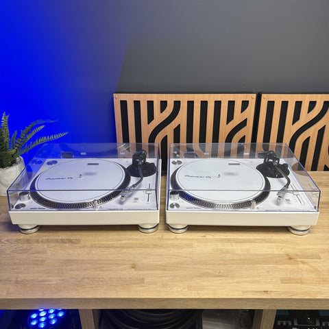 White Pioneer DJ PLX-500-W Direct Drive Turntables (Pair) - As New