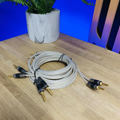 QED Silver Special 25th Anniversary Edition Speaker Cables 2.5m (pair) fitted with QED Airloc Banana Connectors