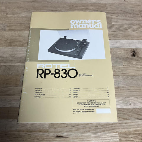 Rotel RP-830 Belt Drive Turntable