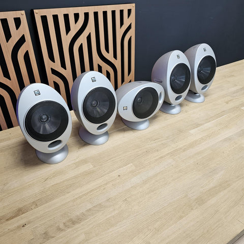 KEF HTS-2001 speakers with 5 desktop/shelf stands and 4 tall stands