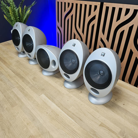 KEF HTS-2001 speakers with 5 desktop/shelf stands and 4 tall stands