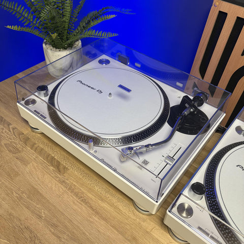 White Pioneer DJ PLX-500-W Direct Drive Turntables (Pair) - As New
