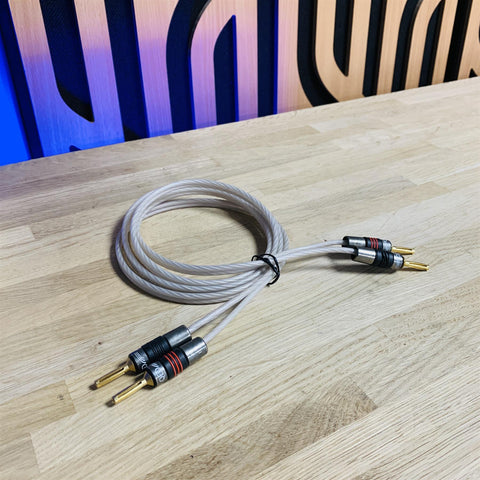 QED Silver Special 25th Anniversary Edition Speaker Cable 1.5m fitted with QED Airloc Banana Connectors