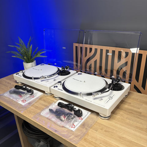 White Pioneer DJ PLX-500-W Direct Drive Turntables (Pair) - As New